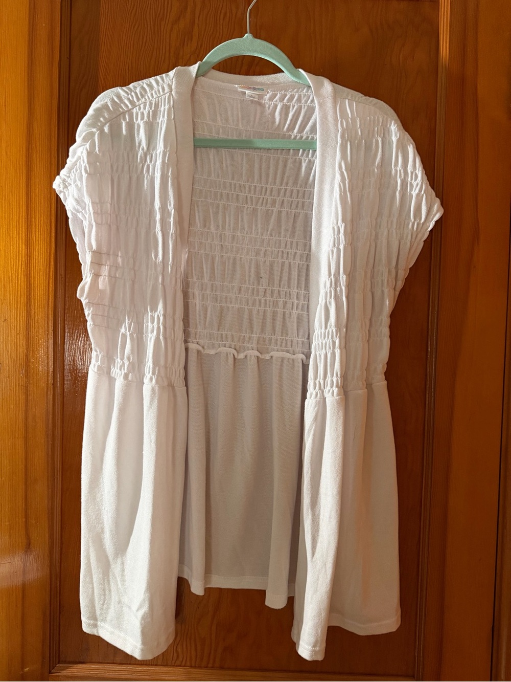 LuLaRoe White Smocked Kaylin Short Sleeve Cardigan